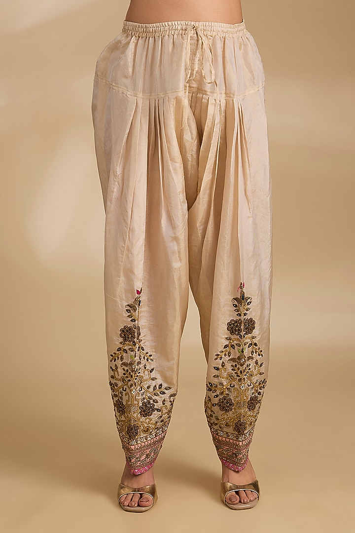 Ivory Tissue Silk Hand Embroidered Short Wedding Anarkali Set by Raji ramniq at Pernia's Pop Up Shop