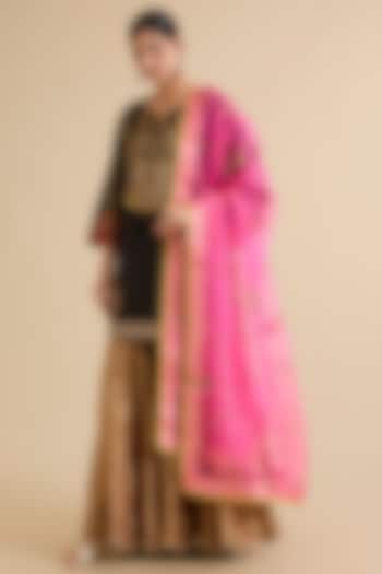 Black Silk Hand Embroidered Short Kurta Set by Raji ramniq at Pernia's Pop Up Shop