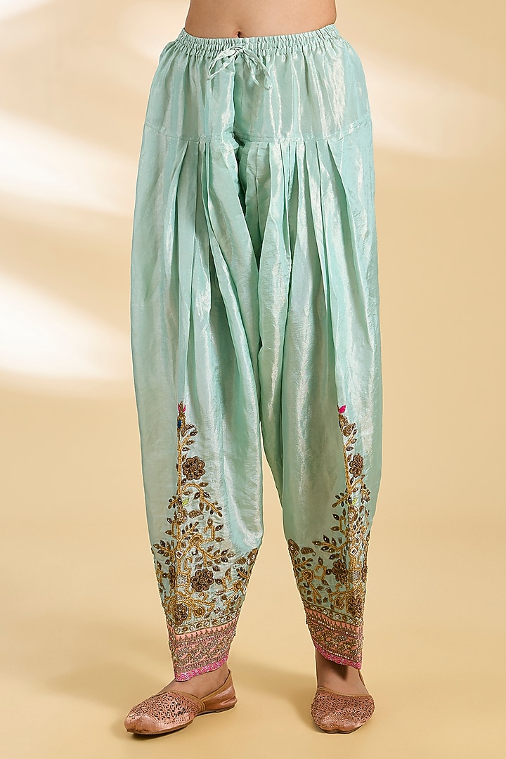 Ivory Silk Tissue Hand Embroidered Kurta Set by Raji ramniq at Pernia's Pop Up Shop