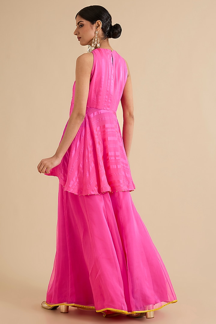 Pink Organza & Satin Wedding Sharara Set by Raji ramniq at Pernia's Pop Up Shop