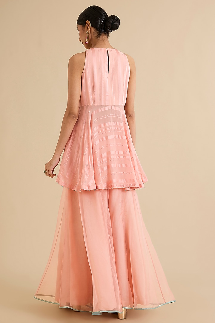 Pink Organza & Satin Wedding Sharara Set by Raji ramniq at Pernia's Pop Up Shop