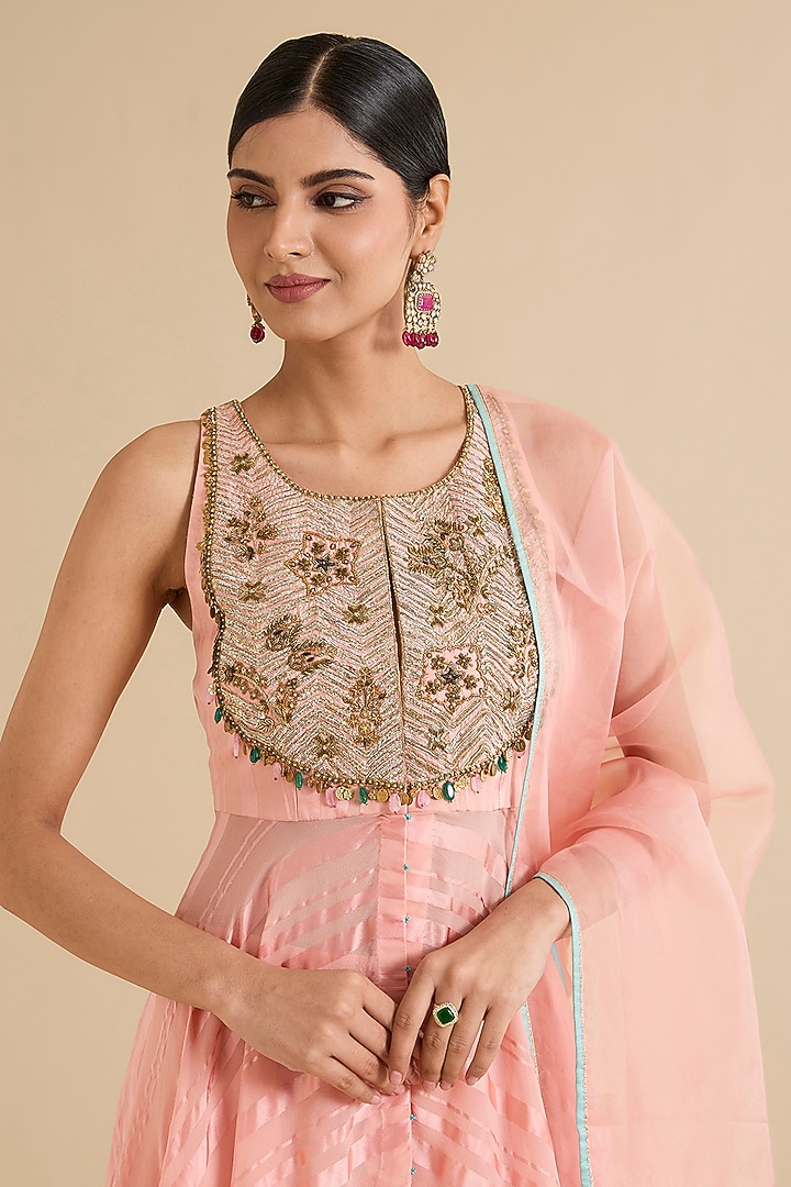 Pink Organza & Satin Wedding Sharara Set by Raji ramniq at Pernia's Pop Up Shop