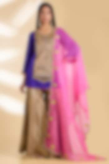 Antique Golden Tissue Silk Gharara Set by Raji ramniq at Pernia's Pop Up Shop