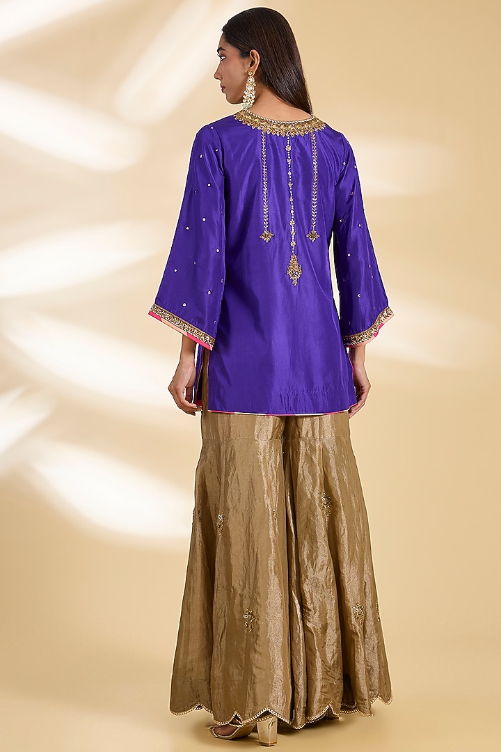 Antique Golden Tissue Silk Gharara Set by Raji ramniq at Pernia's Pop Up Shop