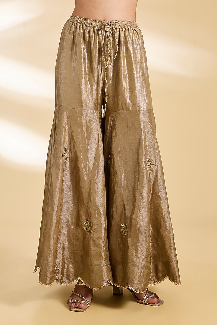 Antique Golden Tissue Silk Gharara Set by Raji ramniq at Pernia's Pop Up Shop