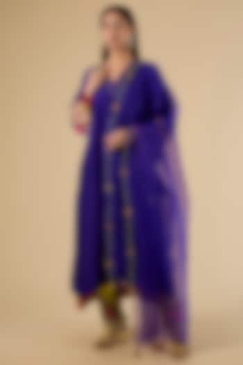 Purple Modal Satin Hand Embroidered Striped Kaftan Set by Raji Ramniq at Pernia's Pop Up Shop