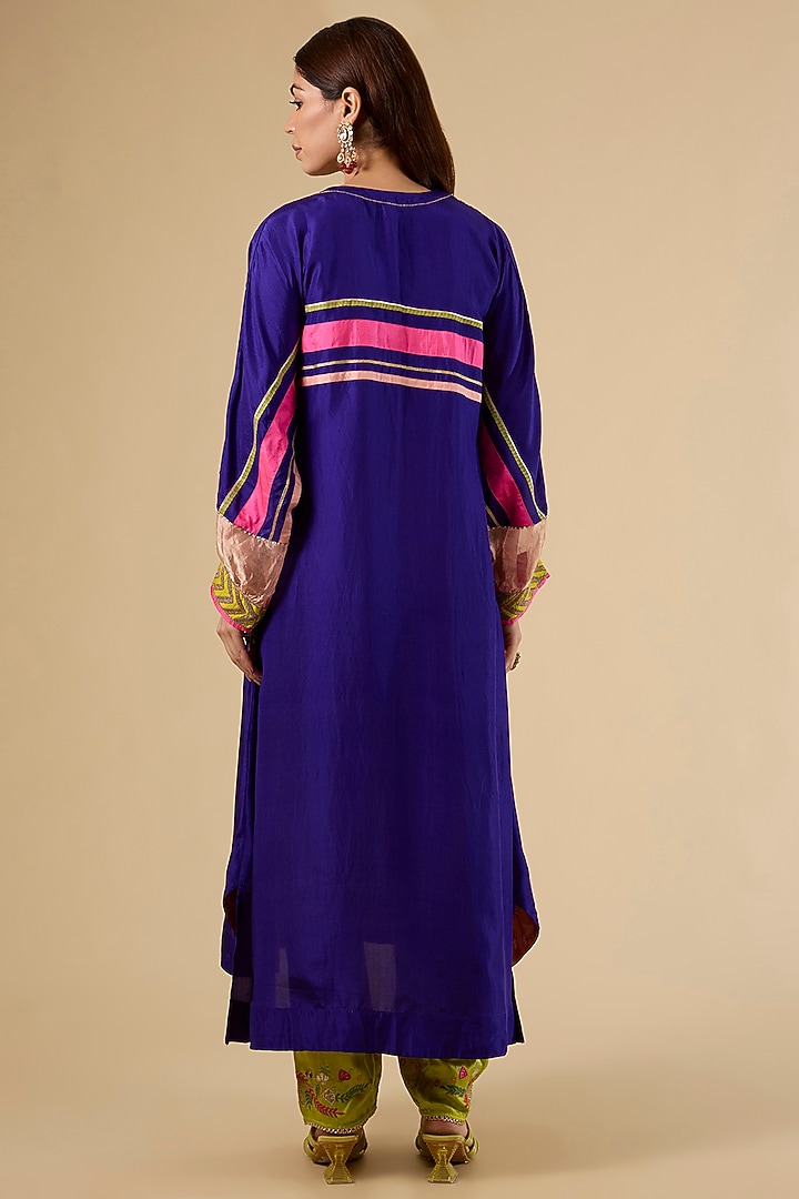 Purple Modal Satin Hand Embroidered Striped Kaftan Set by Raji Ramniq at Pernia's Pop Up Shop