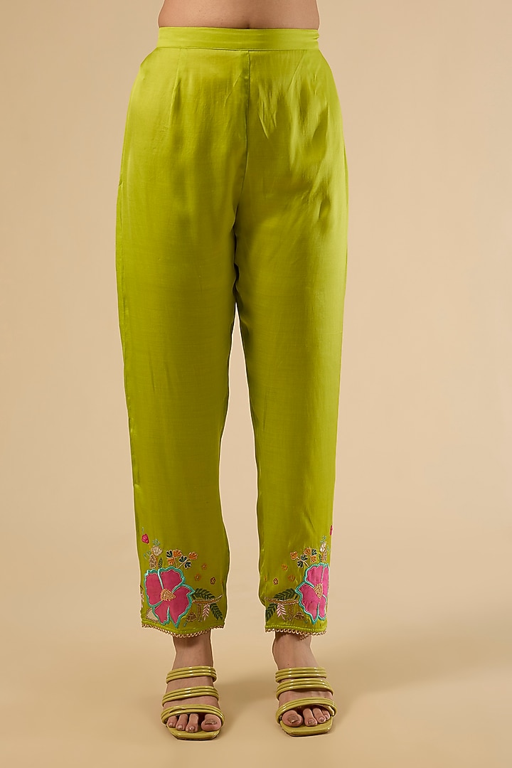 Purple Modal Satin Hand Embroidered Striped Kaftan Set by Raji Ramniq at Pernia's Pop Up Shop