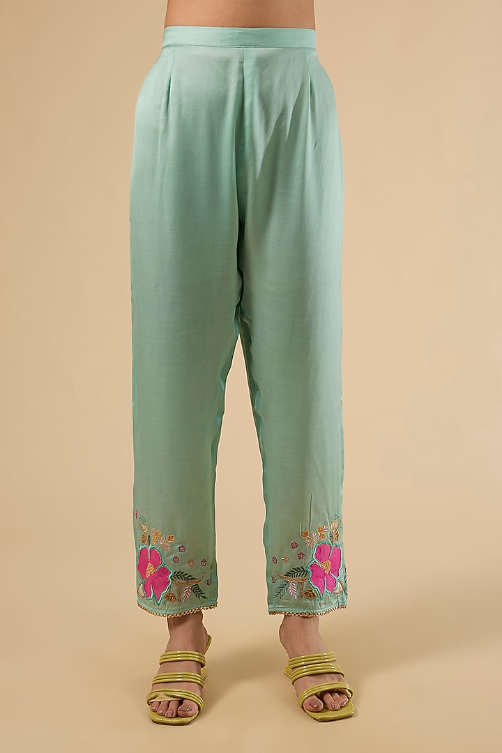 Pink Modal Satin Hand Embroidered Striped Kaftan Set by Raji Ramniq at Pernia's Pop Up Shop