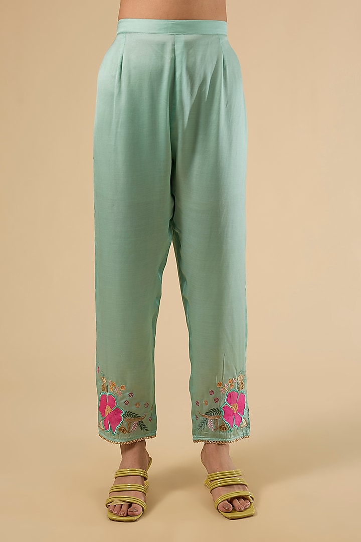 Yellow Modal Satin Hand Embroidered Striped Kaftan Set by Raji Ramniq at Pernia's Pop Up Shop