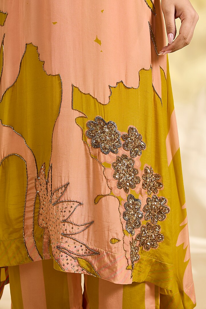 Yellow Crepe Floral Printed Kaftan Kurta Set by Raji Ramniq at Pernia's Pop Up Shop
