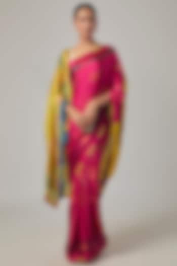 Fuchsia Satin & Crepe Party Wear Saree Set by Raji ramniq at Pernia's Pop Up Shop