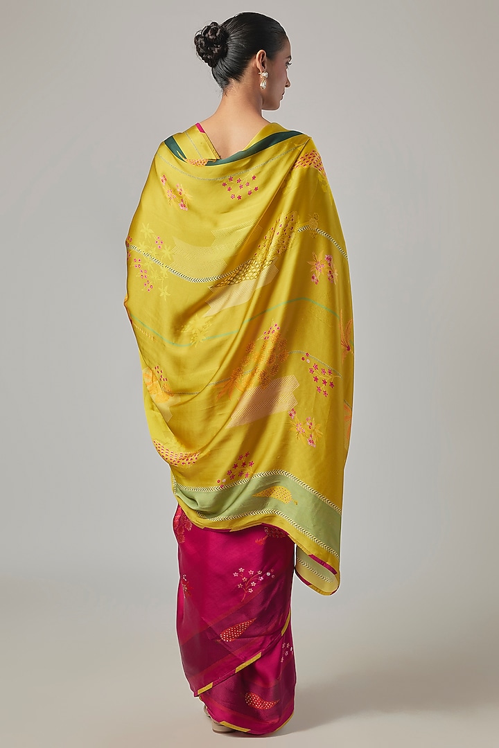 Fuchsia Satin & Crepe Party Wear Saree Set by Raji ramniq at Pernia's Pop Up Shop