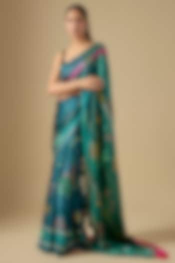 Multi-Colored Dual-Tone Satin Crepe Printed Party Wear Saree Set by Raji ramniq at Pernia's Pop Up Shop