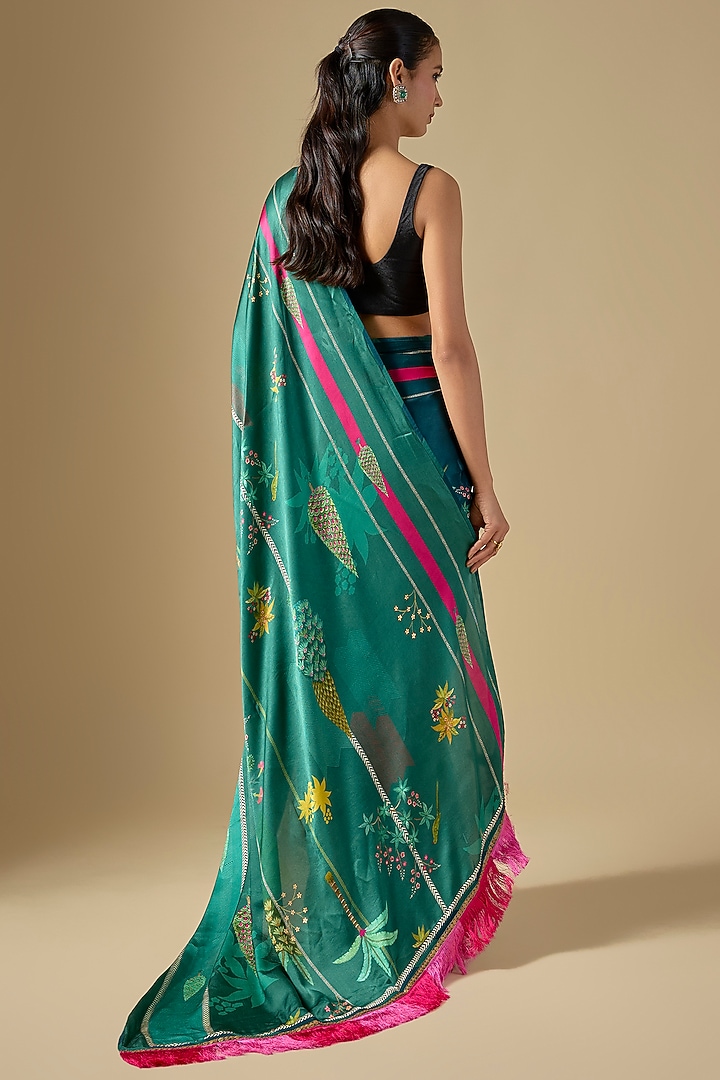 Multi-Colored Dual-Tone Satin Crepe Printed Party Wear Saree Set by Raji ramniq at Pernia's Pop Up Shop