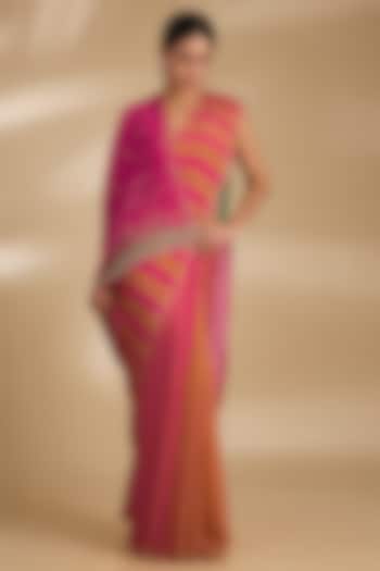 Multi-Colored Crepe Striped Wedding Saree Set by Raji ramniq at Pernia's Pop Up Shop