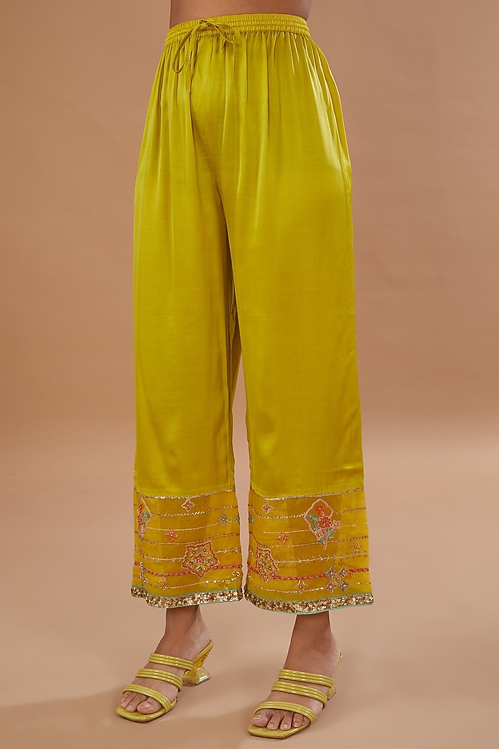 Teal Green Silk Hand Embroidered Kurta Set by Raji ramniq at Pernia's Pop Up Shop
