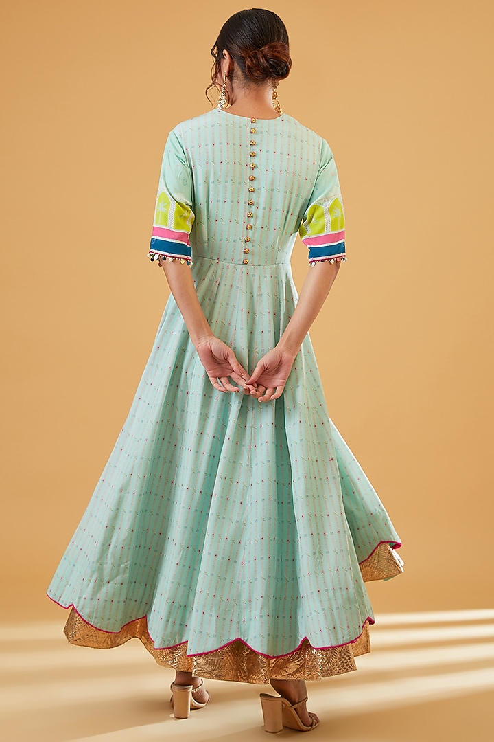 Powder Blue Crepe Tassels Embroidered Wedding Anarkali Set by Raji Ramniq at Pernia's Pop Up Shop