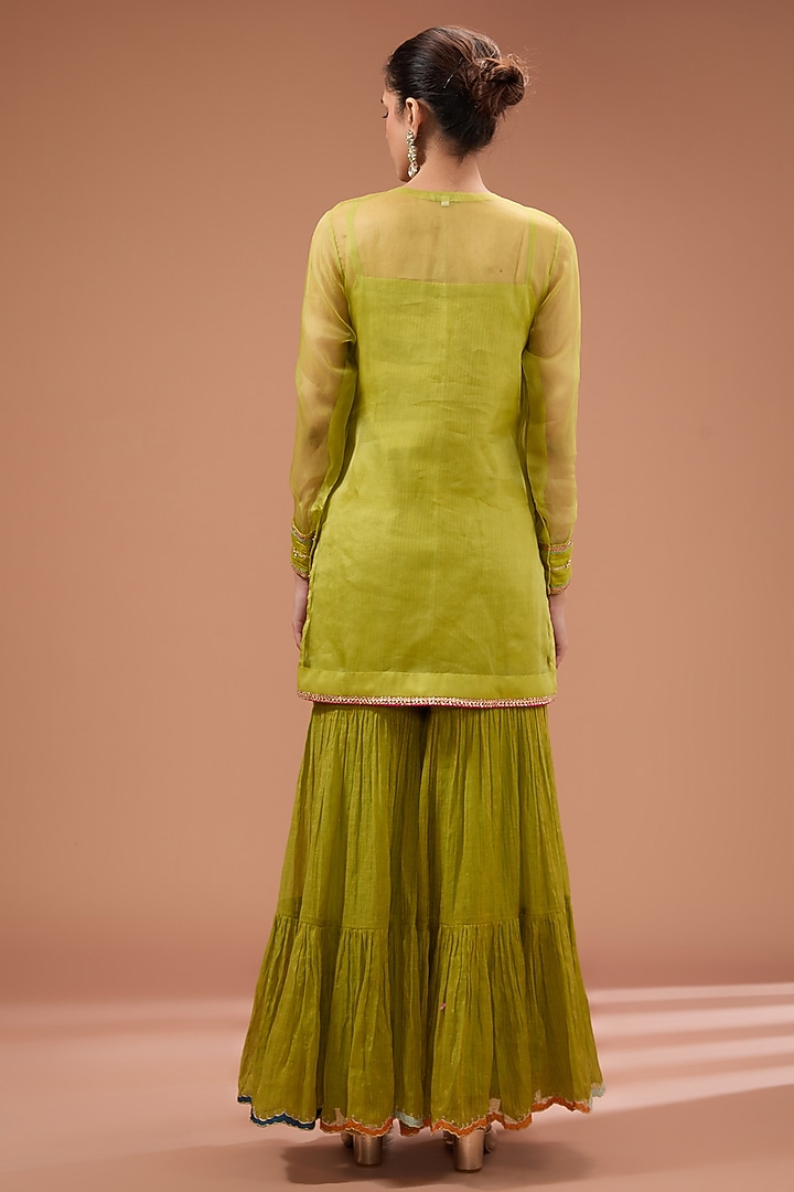 Green Tissue Chanderi Gharara Set by Raji Ramniq at Pernia's Pop Up Shop