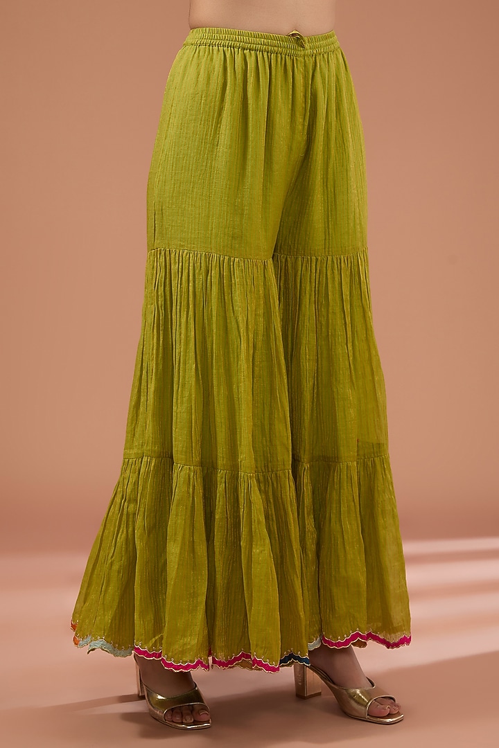 Green Tissue Chanderi Gharara Set by Raji Ramniq at Pernia's Pop Up Shop