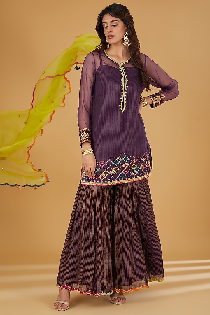 Purple Organza & Tissue Chanderi Gharara Set by Raji ramniq at Pernia's Pop Up Shop