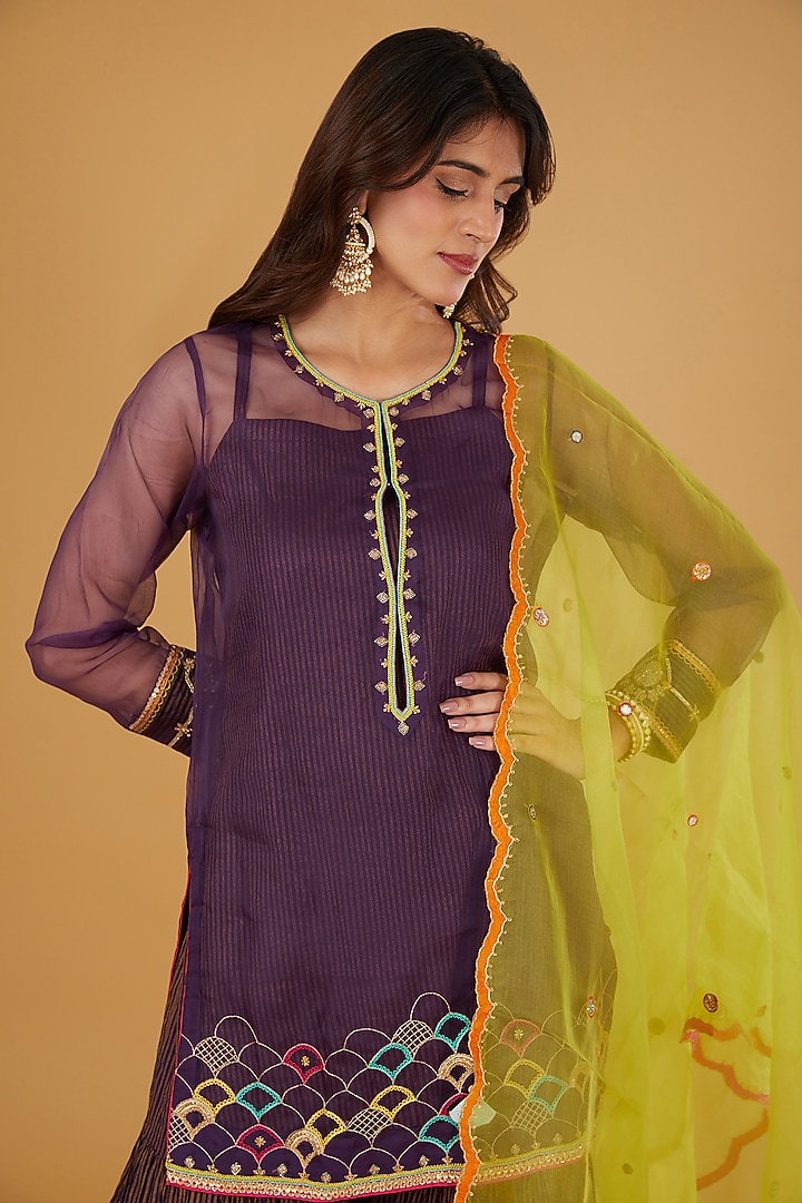 Purple Organza & Tissue Chanderi Gharara Set by Raji ramniq at Pernia's Pop Up Shop