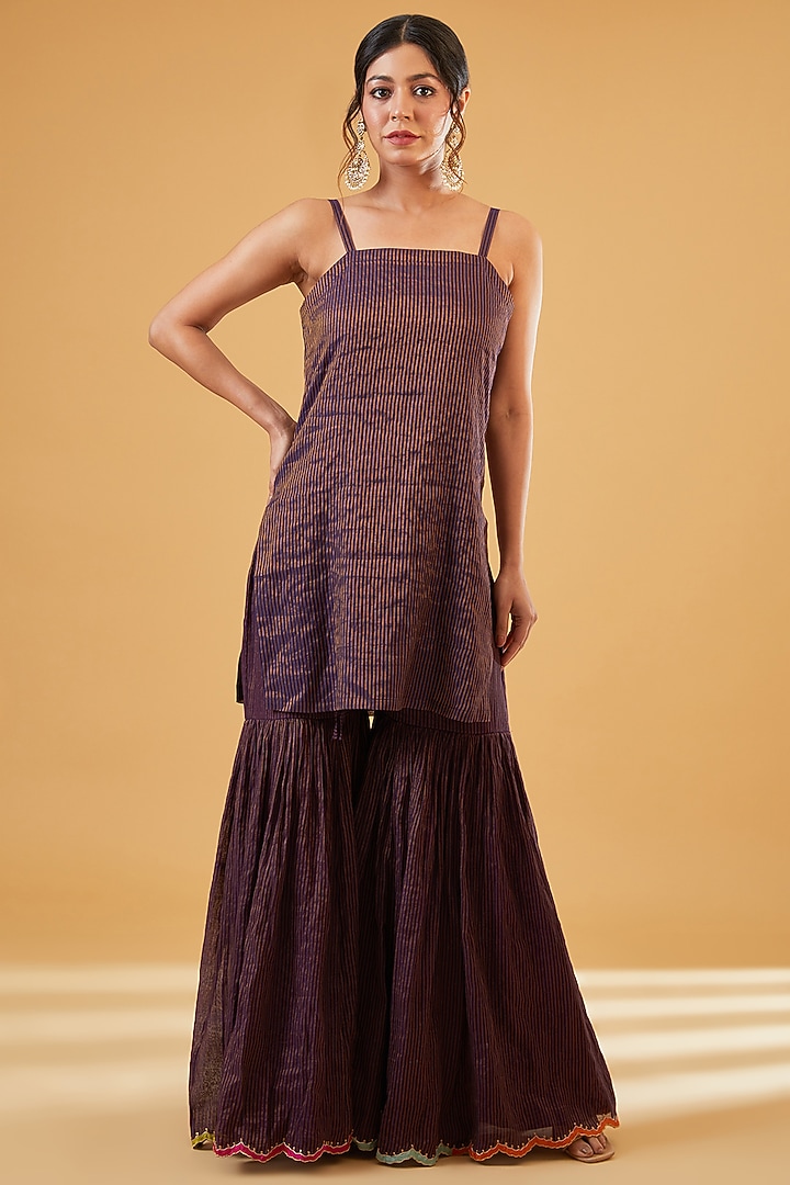Purple Organza Hand Embroidered Kurta Set by Raji Ramniq at Pernia's Pop Up Shop