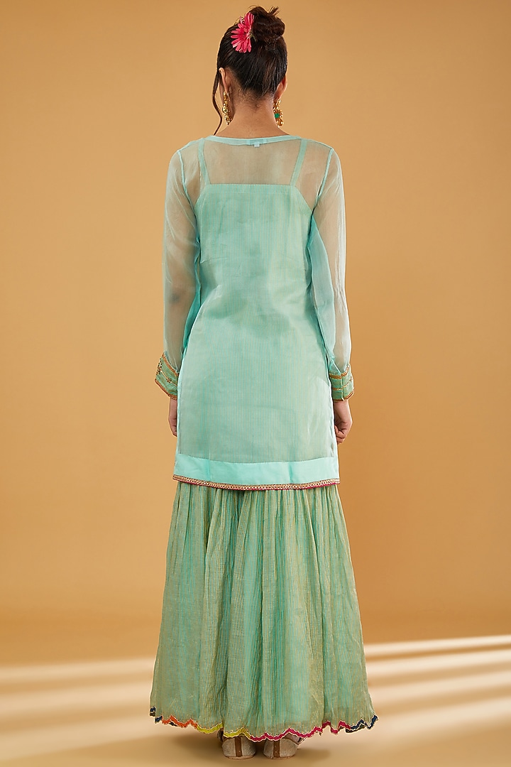Powder Blue Organza Wedding Sharara Set by Raji Ramniq at Pernia's Pop Up Shop