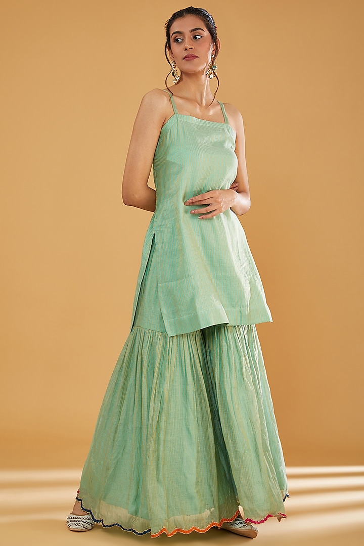 Powder Blue Organza Wedding Sharara Set by Raji Ramniq at Pernia's Pop Up Shop