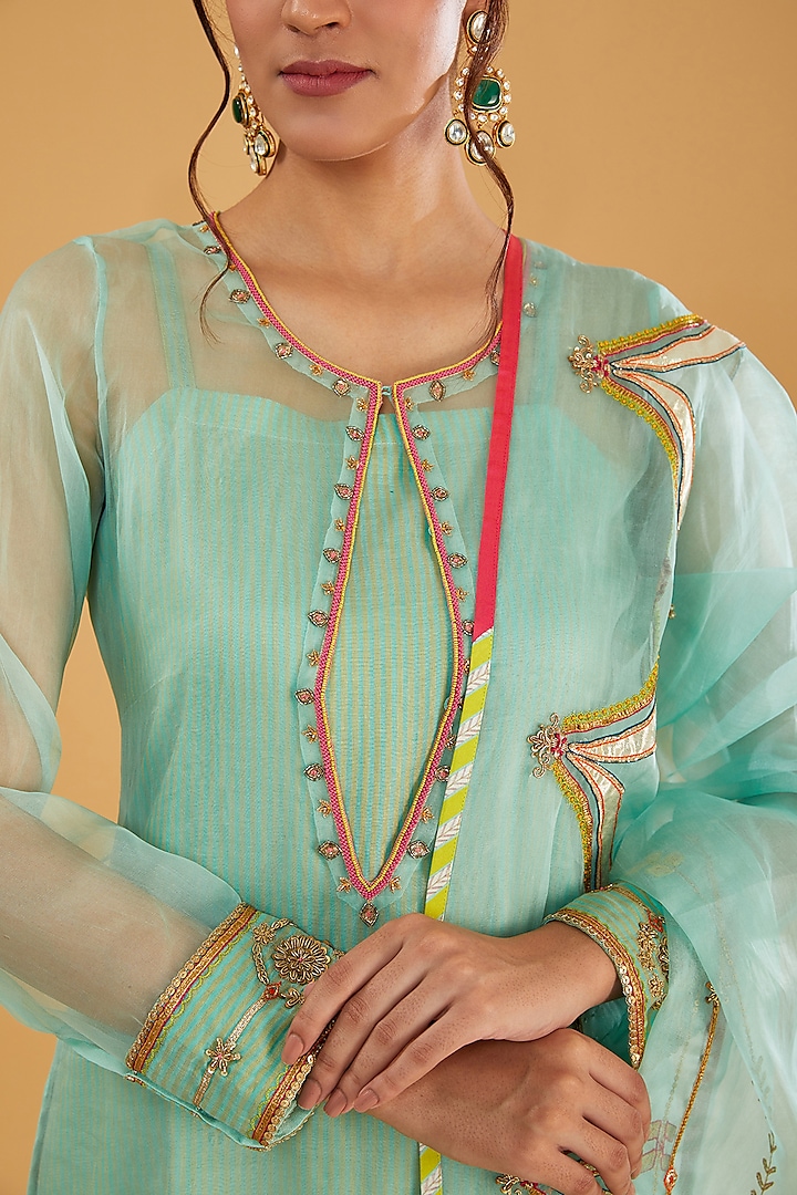 Powder Blue Organza Wedding Sharara Set by Raji Ramniq at Pernia's Pop Up Shop