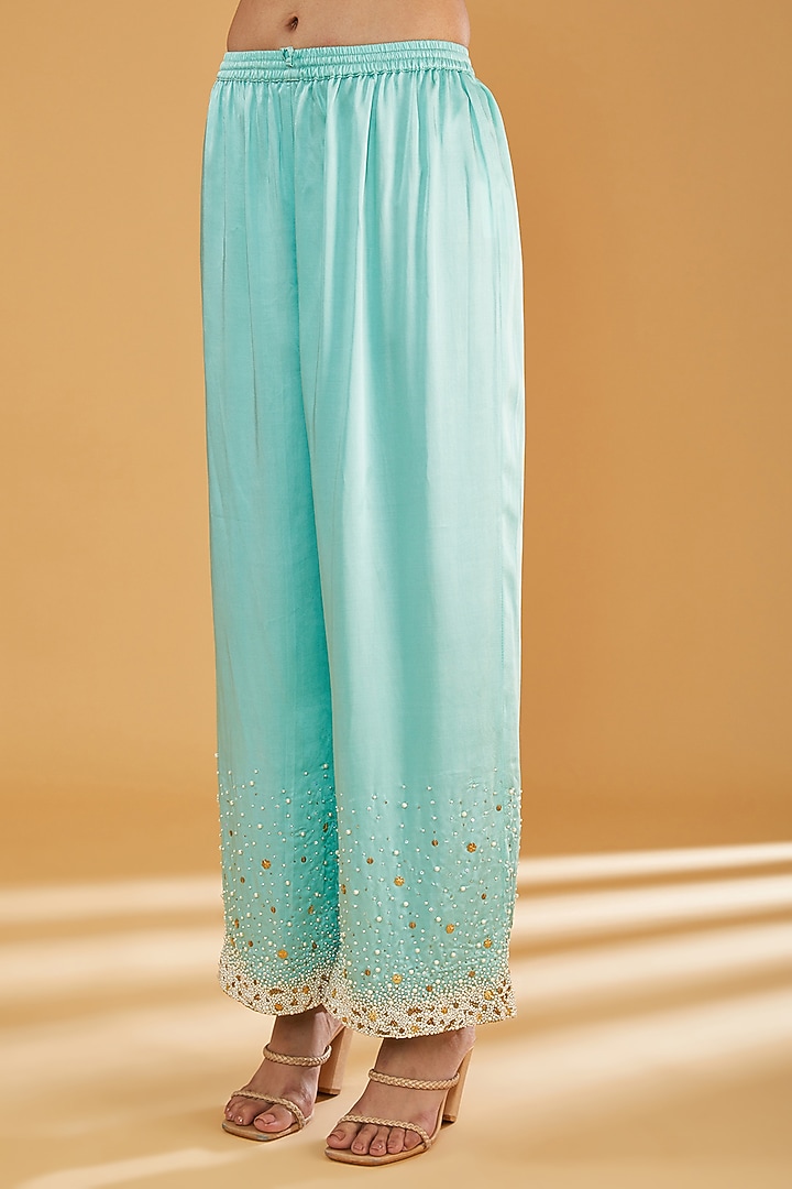 Nude Pink Crepe Printed Kurta Set by Raji Ramniq at Pernia's Pop Up Shop
