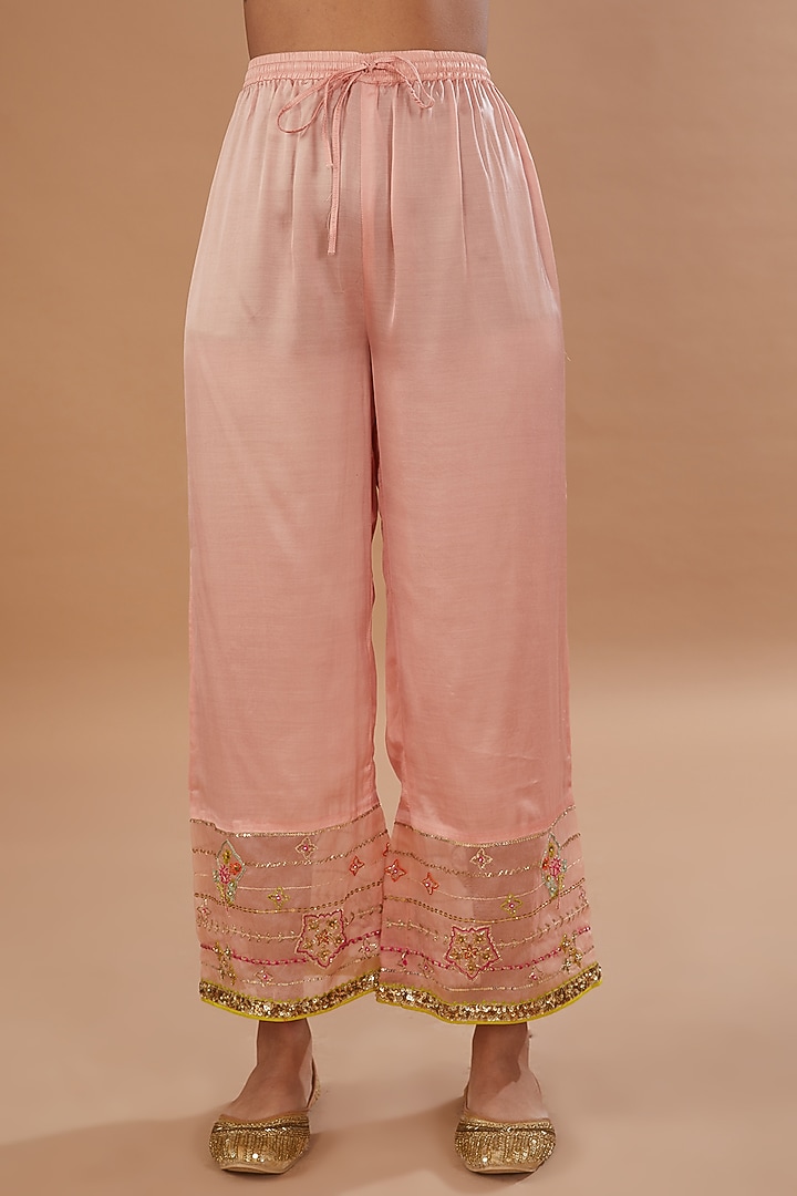 Moonlight Blue Chanderi Tissue Hand Embroidered Kurta Set by Raji ramniq at Pernia's Pop Up Shop