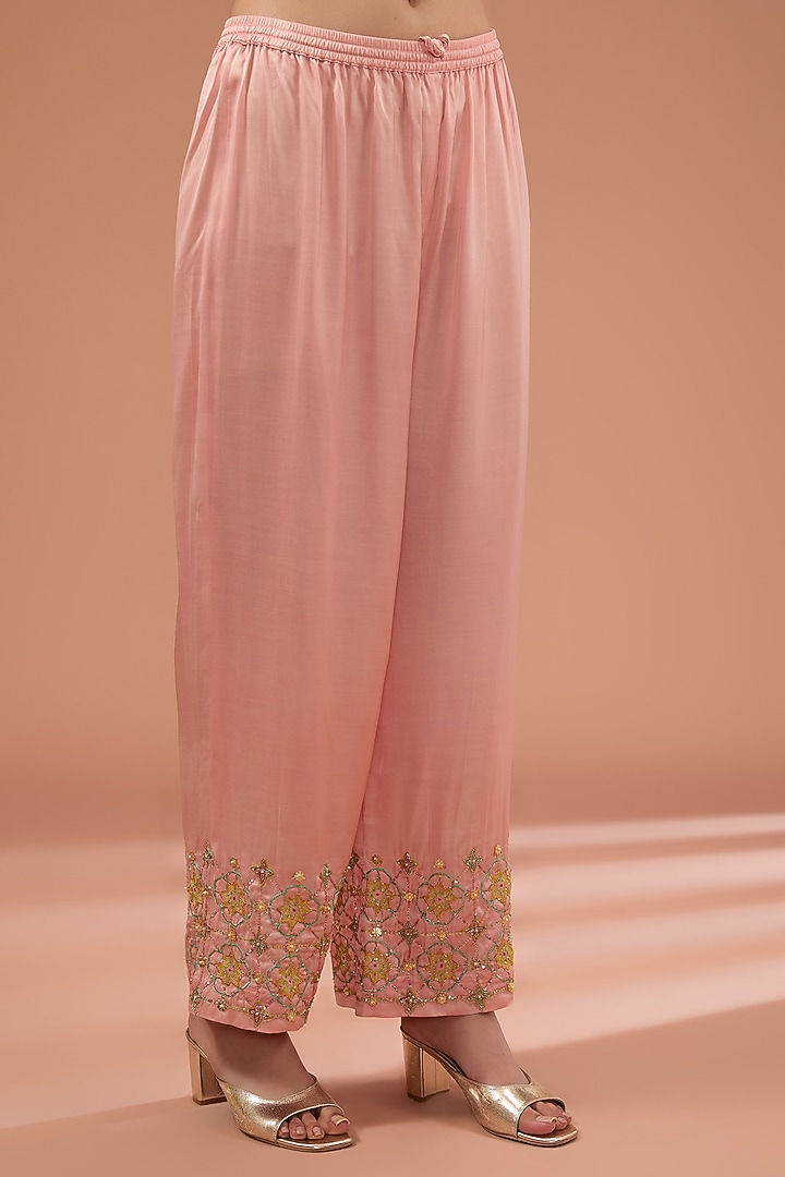 Green Silk Hand Embroidered Kurta Set by Raji Ramniq at Pernia's Pop Up Shop