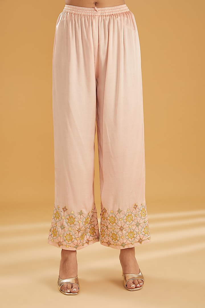 Teal Green Silk Hand Embroidered Kurta Set by Raji ramniq at Pernia's Pop Up Shop