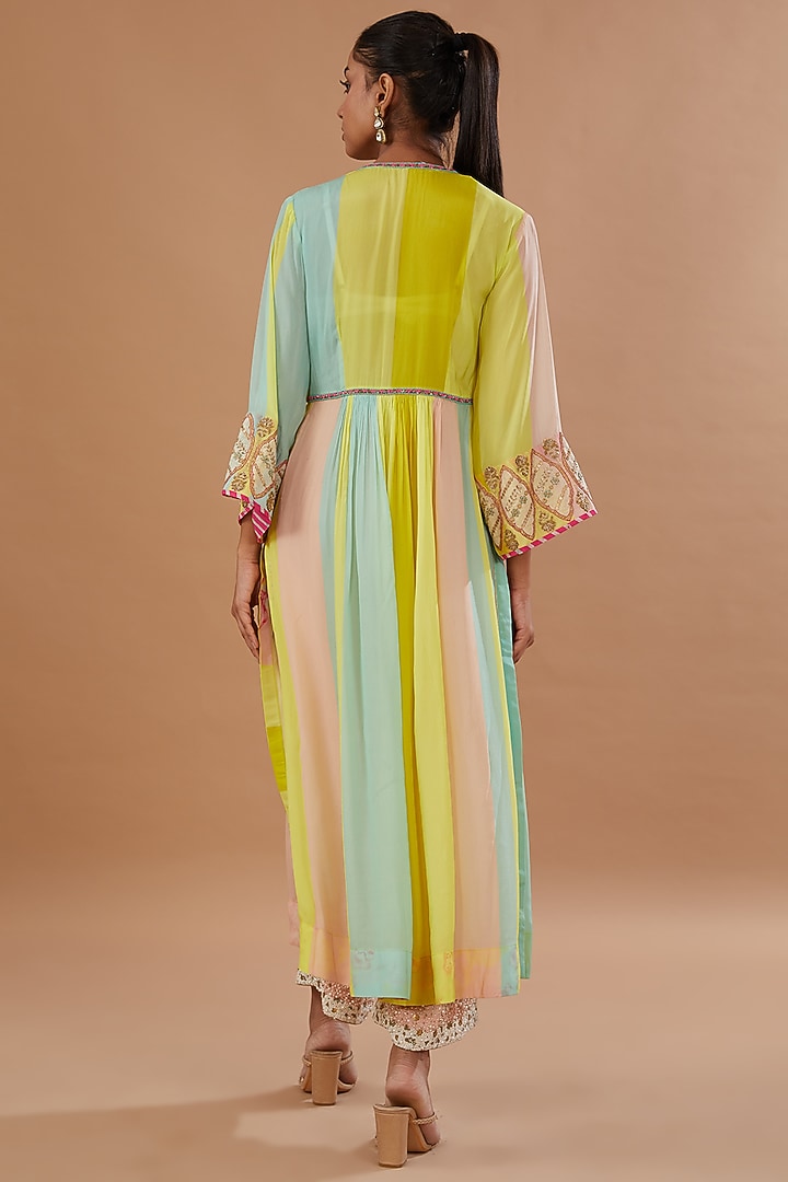 Multi-Colored Crepe Printed & Embroidered Kurta Set by Raji ramniq at Pernia's Pop Up Shop