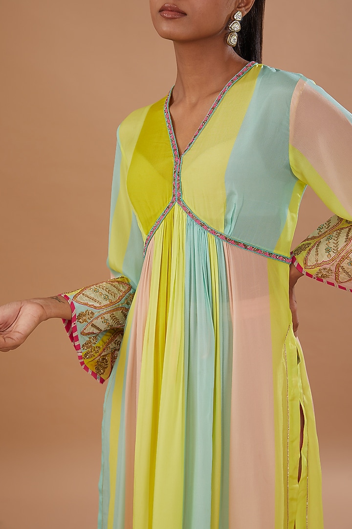 Multi-Colored Crepe Printed & Embroidered Kurta Set by Raji ramniq at Pernia's Pop Up Shop