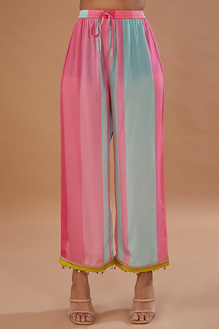 Hot Pink Crepe Printed & Embroidered Kurta Set by Raji ramniq at Pernia's Pop Up Shop