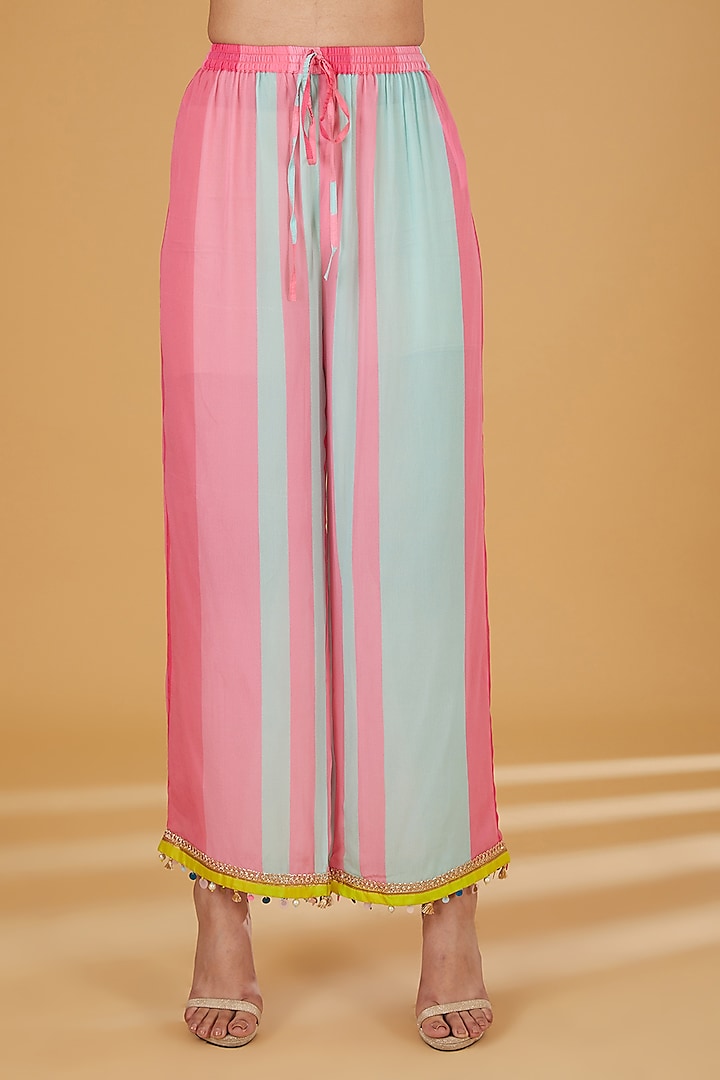 Hot Pink Crepe Hand Embroidered Wedding Anarkali Set by Raji ramniq at Pernia's Pop Up Shop