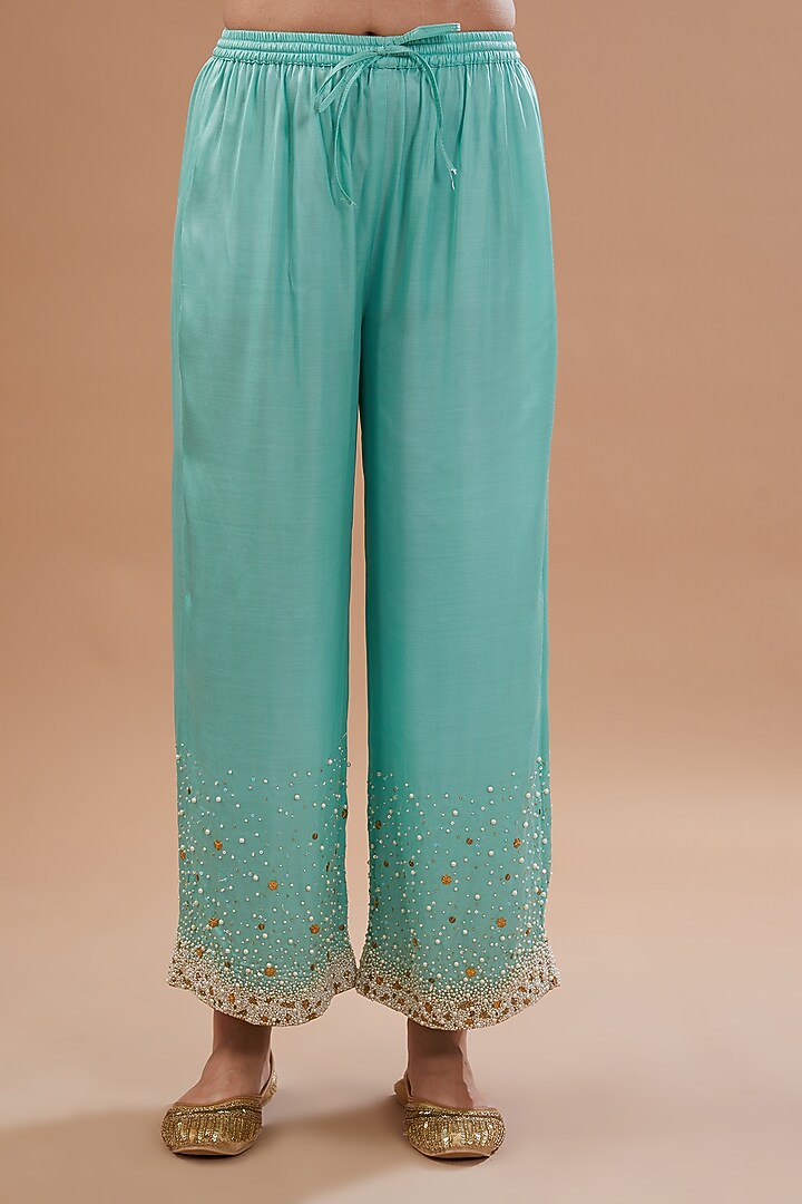 Multi-Colored Crepe Printed & Hand Embroidered Kurta Set by Raji ramniq at Pernia's Pop Up Shop