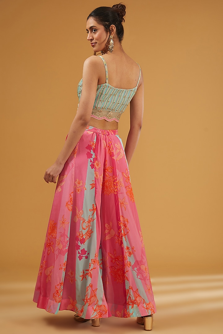 Hot Pink Organza Hand Embroidered Jacket Set by Raji Ramniq at Pernia's Pop Up Shop