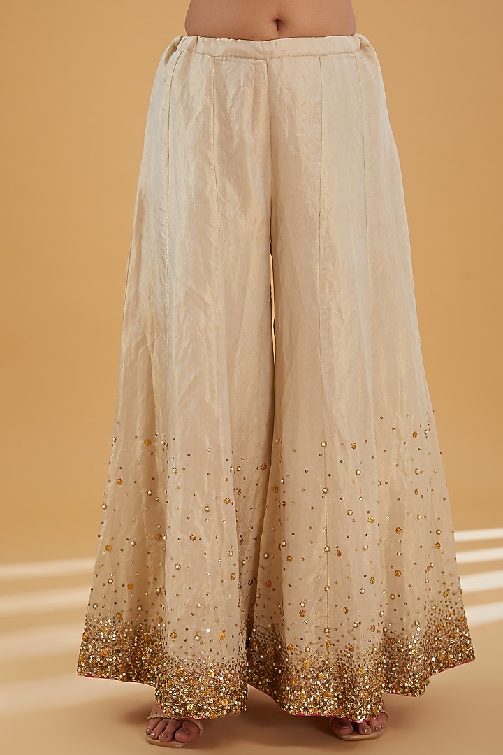 Ivory Golden Tissue Embroidered Wedding Sharara Set by Raji Ramniq at Pernia's Pop Up Shop