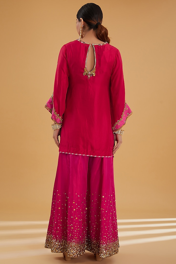 Magenta Silk Embroidered Wedding Sharara Set by Raji Ramniq at Pernia's Pop Up Shop