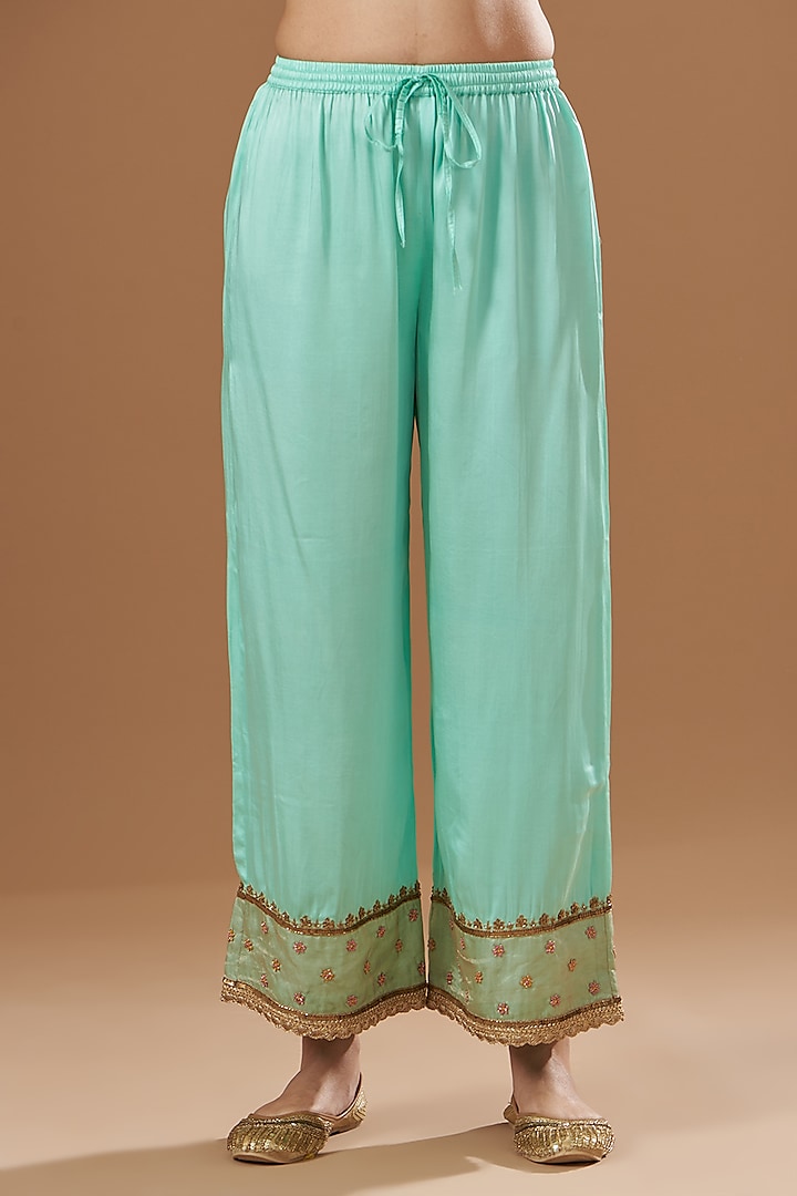 Ivory Chanderi Tissue Embroidered & Printed Kurta Set by Raji ramniq at Pernia's Pop Up Shop