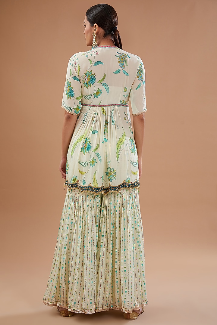 Ivory Crepe Printed Gharara Set by Raji ramniq at Pernia's Pop Up Shop