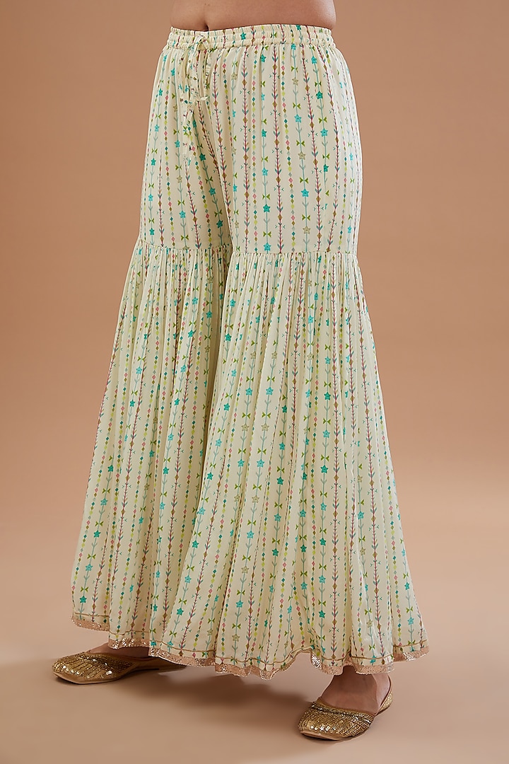 Ivory Crepe Printed Gharara Set by Raji ramniq at Pernia's Pop Up Shop