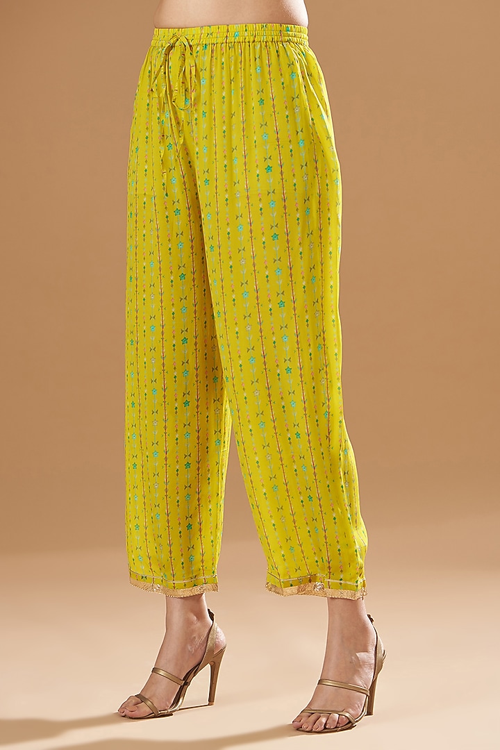 Lime Yellow Organza Embroidered & Printed Kurta Set by Raji ramniq at Pernia's Pop Up Shop