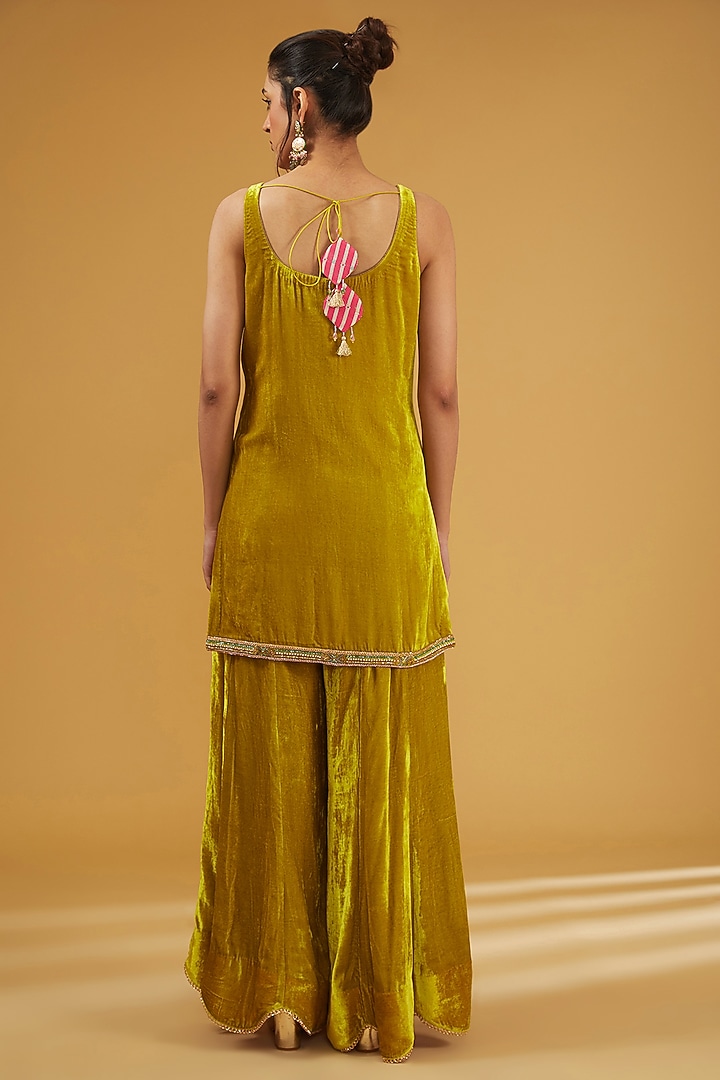 Yellow Silk Velvet Wedding Sharara Set by Raji Ramniq at Pernia's Pop Up Shop