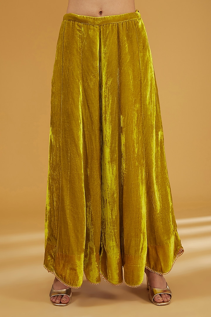 Yellow Silk Velvet Wedding Sharara Set by Raji Ramniq at Pernia's Pop Up Shop