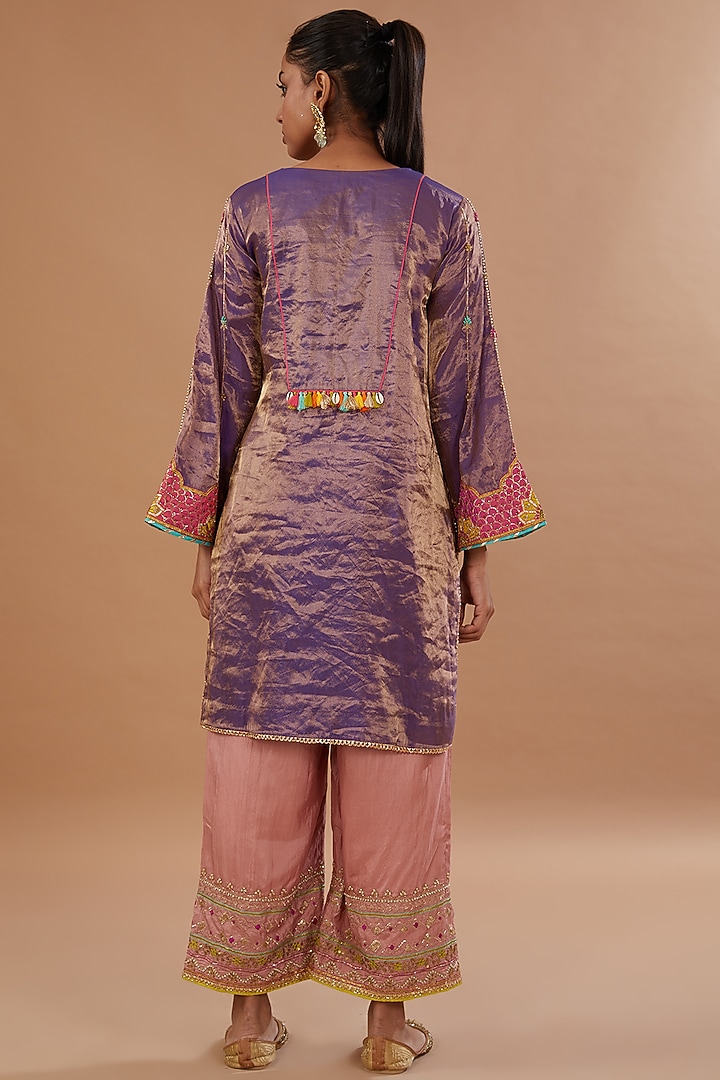 Purple Silk Hand Embroidered Kurta Set by Raji ramniq at Pernia's Pop Up Shop