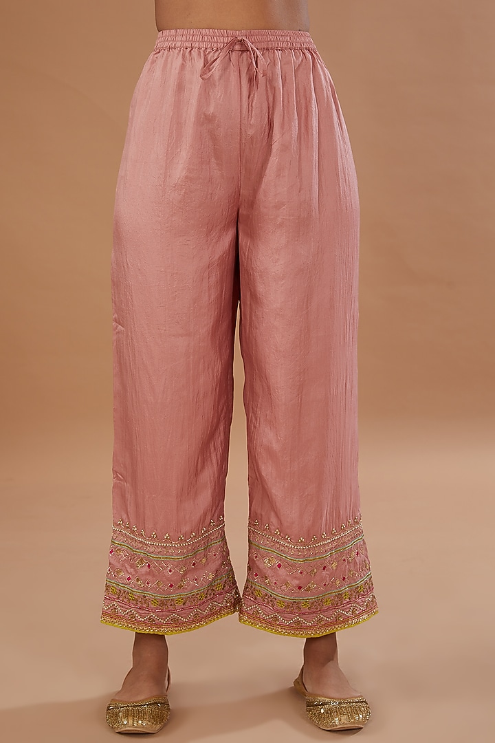 Purple Silk Hand Embroidered Kurta Set by Raji ramniq at Pernia's Pop Up Shop